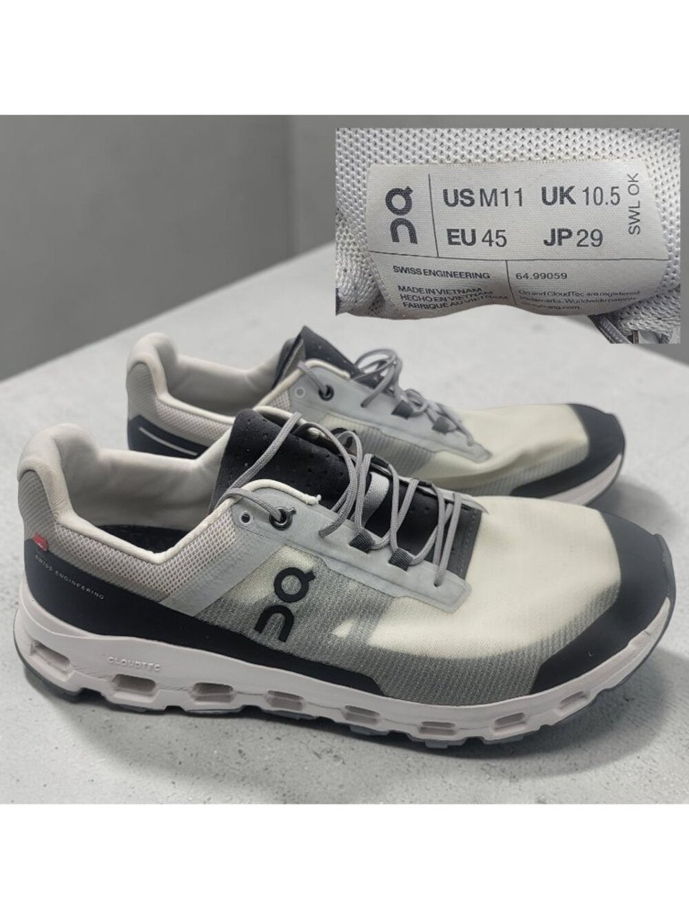 On Cloud Vista Men's Running Shoes Size 11 White/Gray